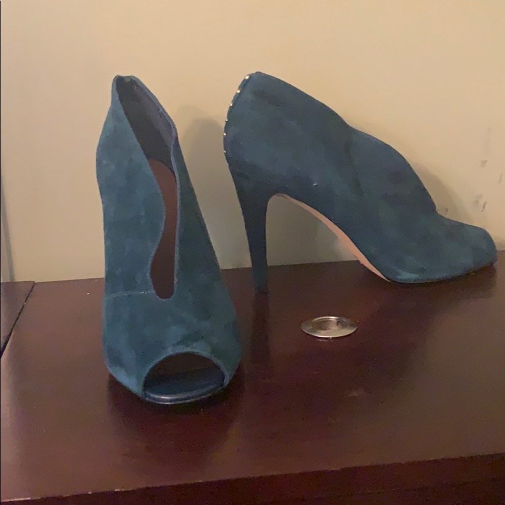 Teal Blue Suede Heels